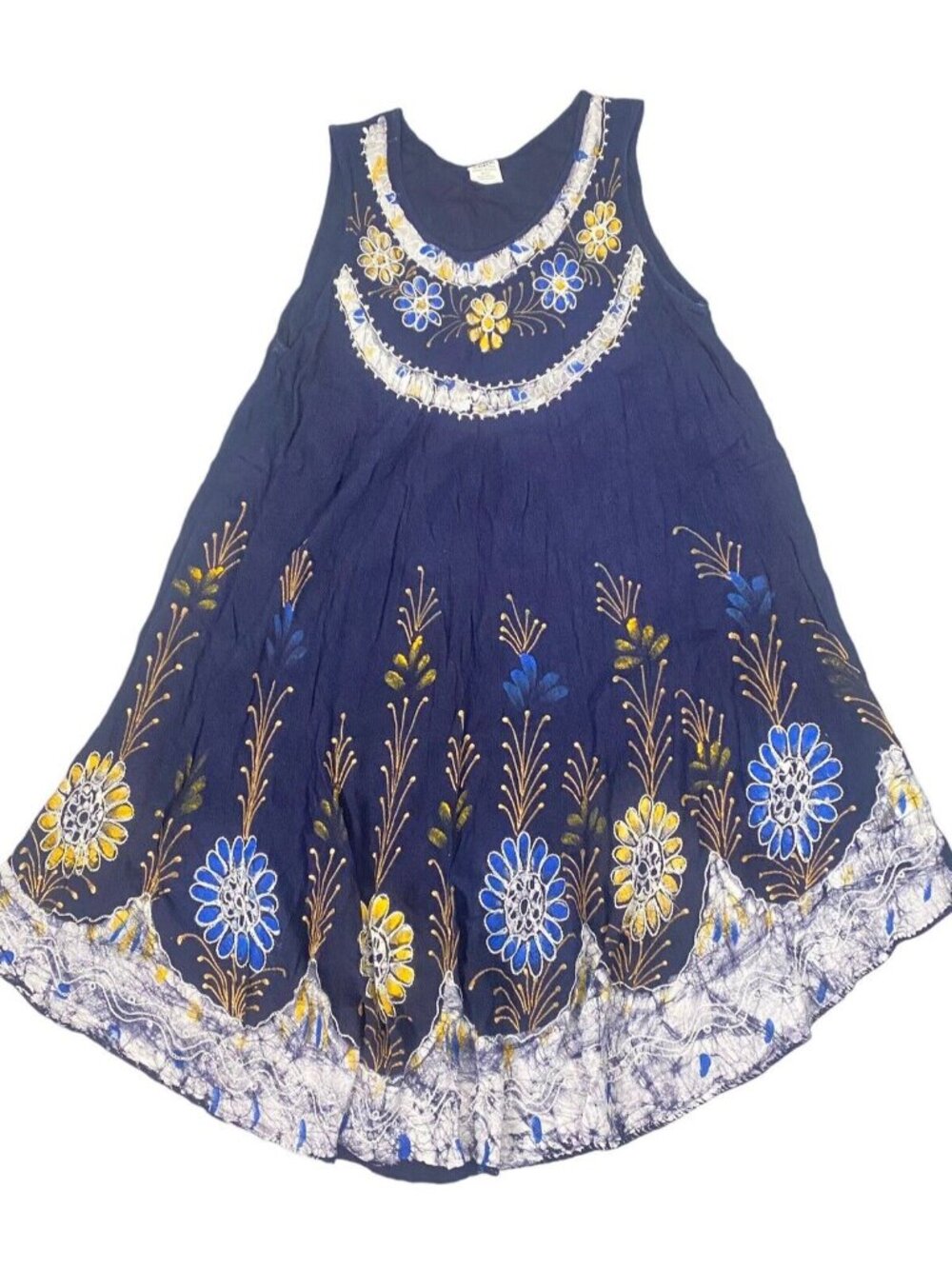 ASHA Women Sleeveless Scoop Neck Embroidered Swim Coverup Dress Sz M‎ Blue 65-1